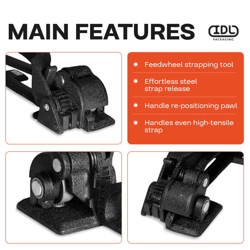 IDL Packaging S-290 Steel Strapping Tensioner for 3/8" to 3/4" Width Strapping - Heavy-Duty Banding Tool for High Tensile Packaging - Feedwheel Strapping Tool with Long Service Life - Image 3